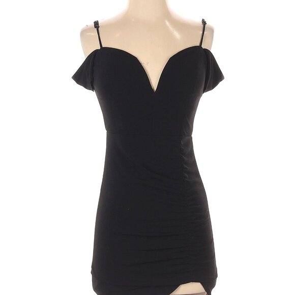 CITY VIBE NWT Plunge Off-the-Shoulder Ruched Tulip Hem Black Dress XS - Picture 1 of 7